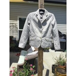 Talbots Womens Lightweight Quilted‎ Jacket Size 4 Beige Preppy Classic Spring